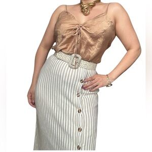 Pink Martini  Asymmetrical Linen Blend Skirt White Cream Size L